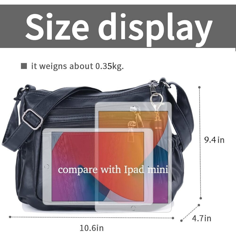 Women's Grey PU Leather Cross body Bag - Multi-Pocket Shoulder Purse - Picture 6 of 8